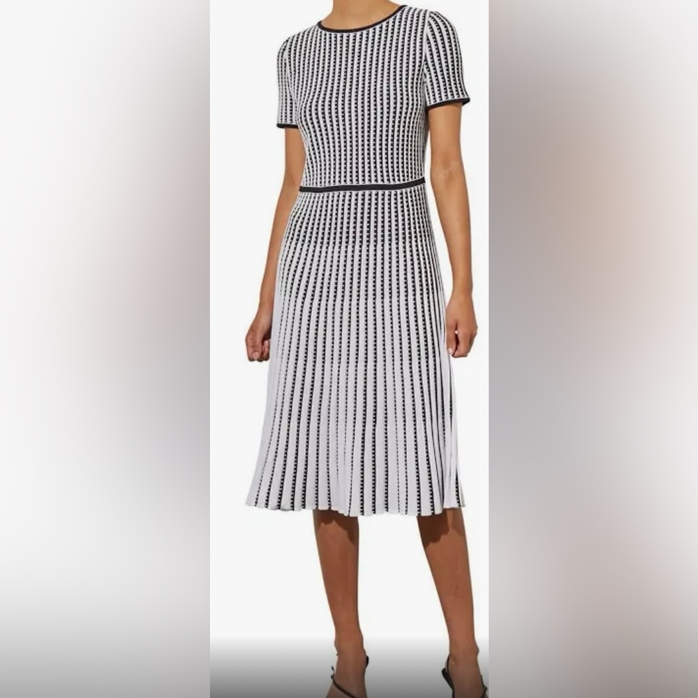 Ming Wang Stripe A-Line Midi Sweater Dress Size Medium